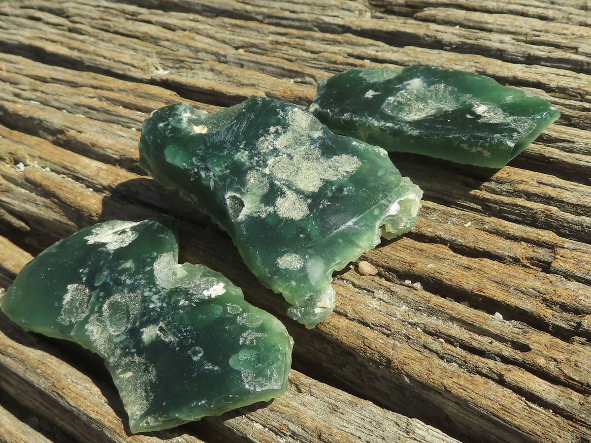 Polished Green Mtorolite Chrome / Emerald Chrysoprase Slices x 35 From Mutorashanga, Zimbabwe - TopRock