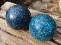 Polished Conglomerate Chrysocolla Spheres  x 2 From Congo - Toprock Gemstones and Minerals