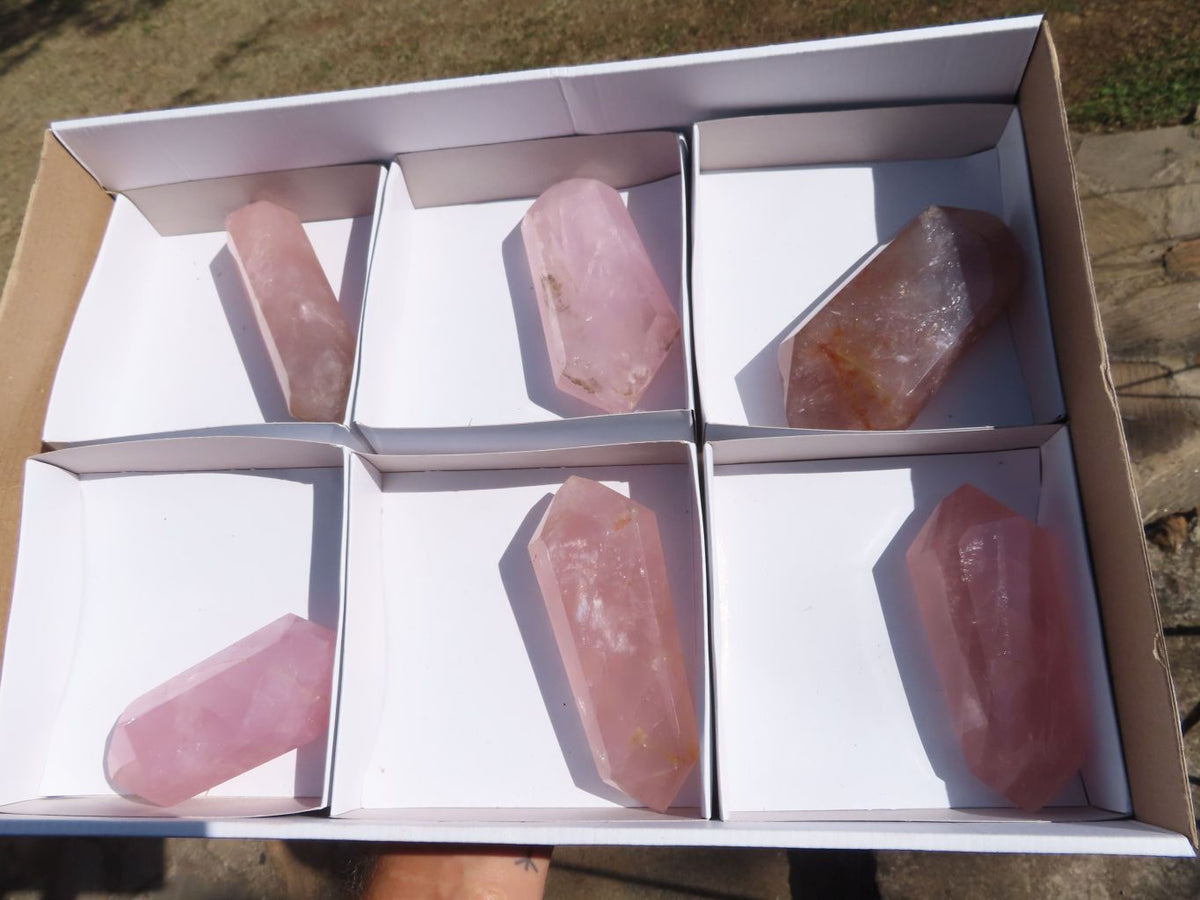 Polished Highly Selected DT Gemmy Rose Quartz Points x 6 From Madagascar - TopRock