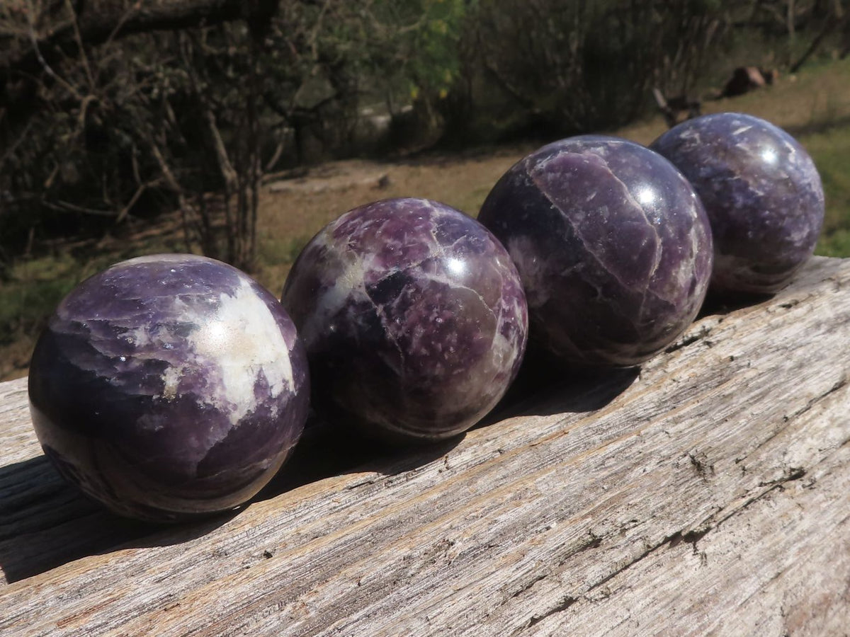 Polished Deep Purple Lepidolite Spheres x 4 From Madagascar - TopRock