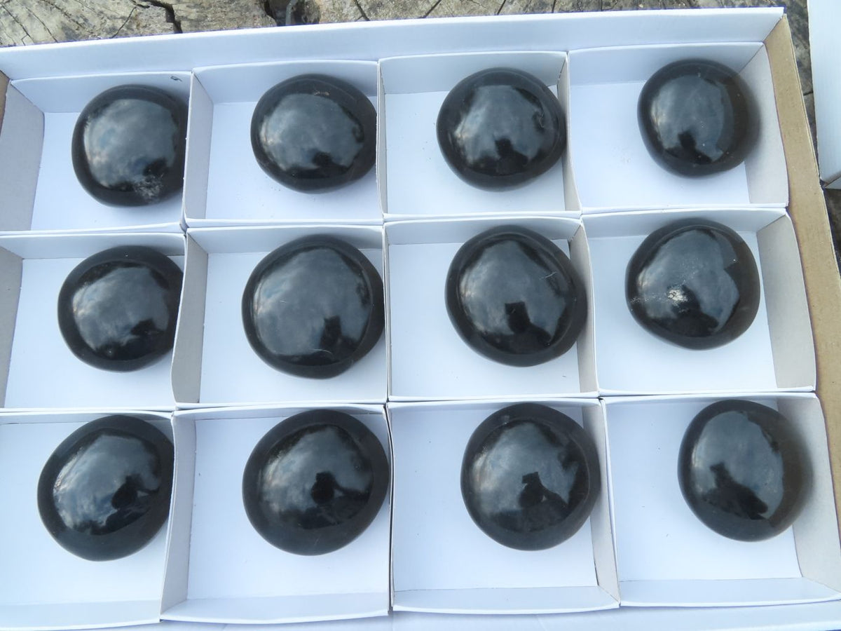 Polished Black Basalt Large Palm Size Gallets x 12 From Madagascar - TopRock