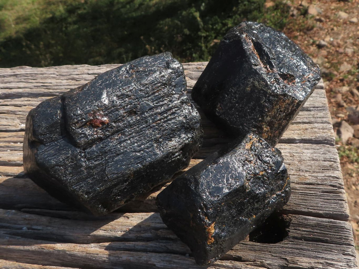 Natural Extra Large Alluvial Black Schorl Tourmaline Crystals (Stone Sealed) x 3 From Zimbabwe - TopRock