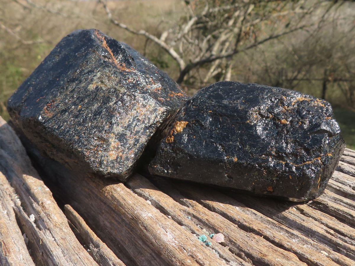 Natural Extra Large Alluvial Black Schorl Tourmaline Crystals (Stone Sealed) x 3 From Zimbabwe - TopRock