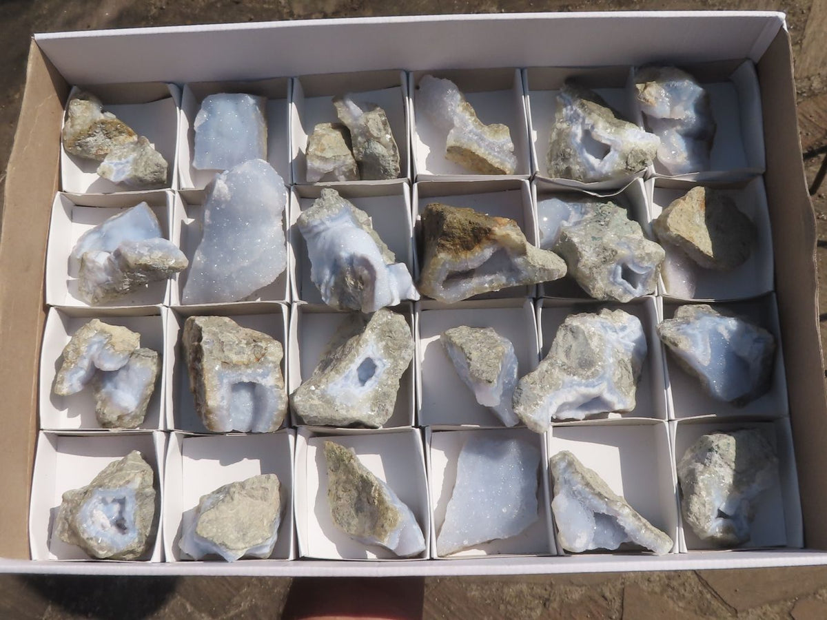Natural Blue Lace Agate Geode Specimens x 24 From Nsanje, Malawi - TopRock