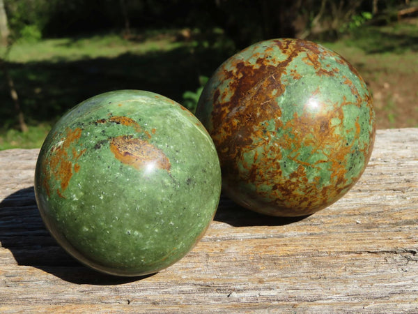 Polished Highly Selected Green Chrysoprase Spheres x 2 From Ambatondrazaka, Madagascar - TopRock