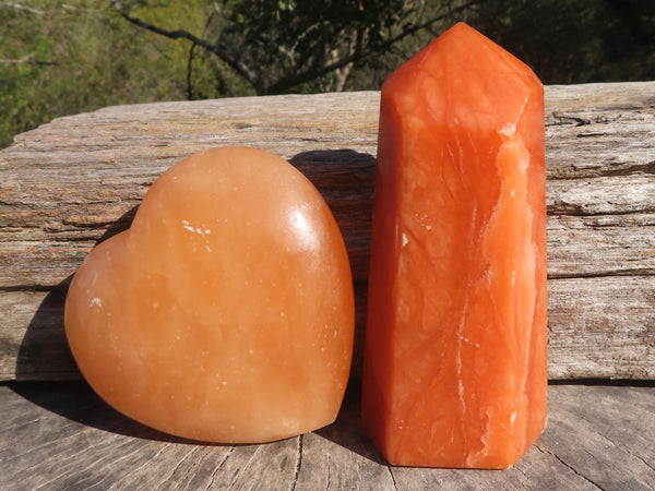 Polished Orange Twist Calcite Tower & Heart  x 2 From Madagascar - TopRock
