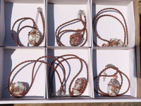 Polished Copper Wire Wrapped Pink Rubellite Pendants x 6 From Madagascar - Toprock Gemstones and Minerals