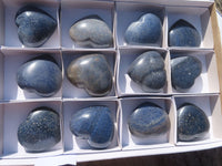 Polished Blue Lazulite Hearts  x 12 From Madagascar - Toprock Gemstones and Minerals