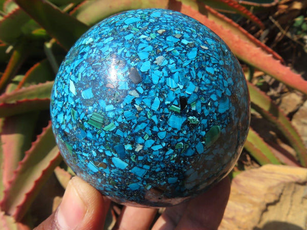 Polished Chrysocolla Conglomerate Sphere With Azurite & Malachite Chips x 1 From Congo - TopRock