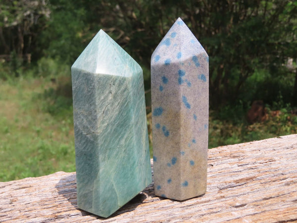 Polished Amazonite & Blue Spinel Crystals x 2 From Madagascar - TopRock