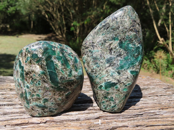 Polished Green Emerald in Matrix Standing Free Forms x 2 From Zimbabwe - TopRock