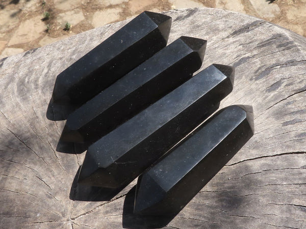 Polished Double Terminated Black Basalt Points  x 4 From Madagascar - TopRock