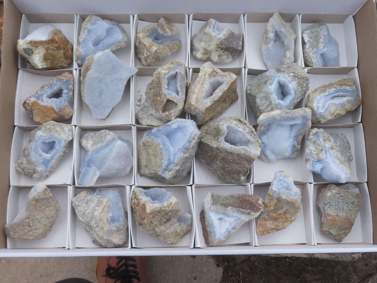 Natural Small Blue Lace Agate Geode Specimens x 24 From Nsanje, Malawi - TopRock