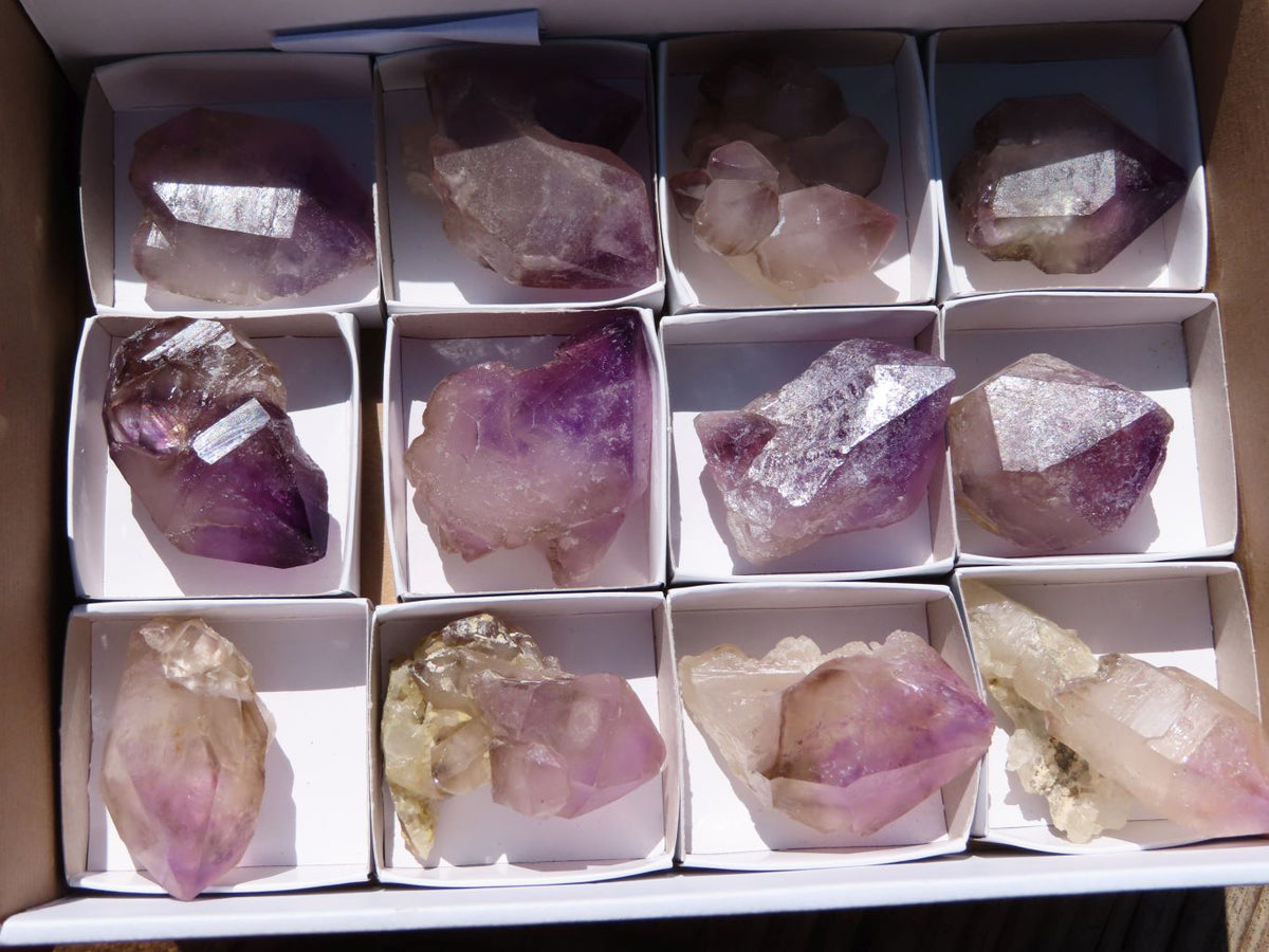 Natural Amethyst Window Quartz Crystals x 12 From Ambatondrazaka, Madagascar - TopRock