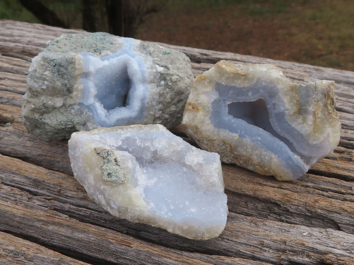 Natural Small Blue Lace Agate Geode Specimens x 24 From Nsanje, Malawi - TopRock