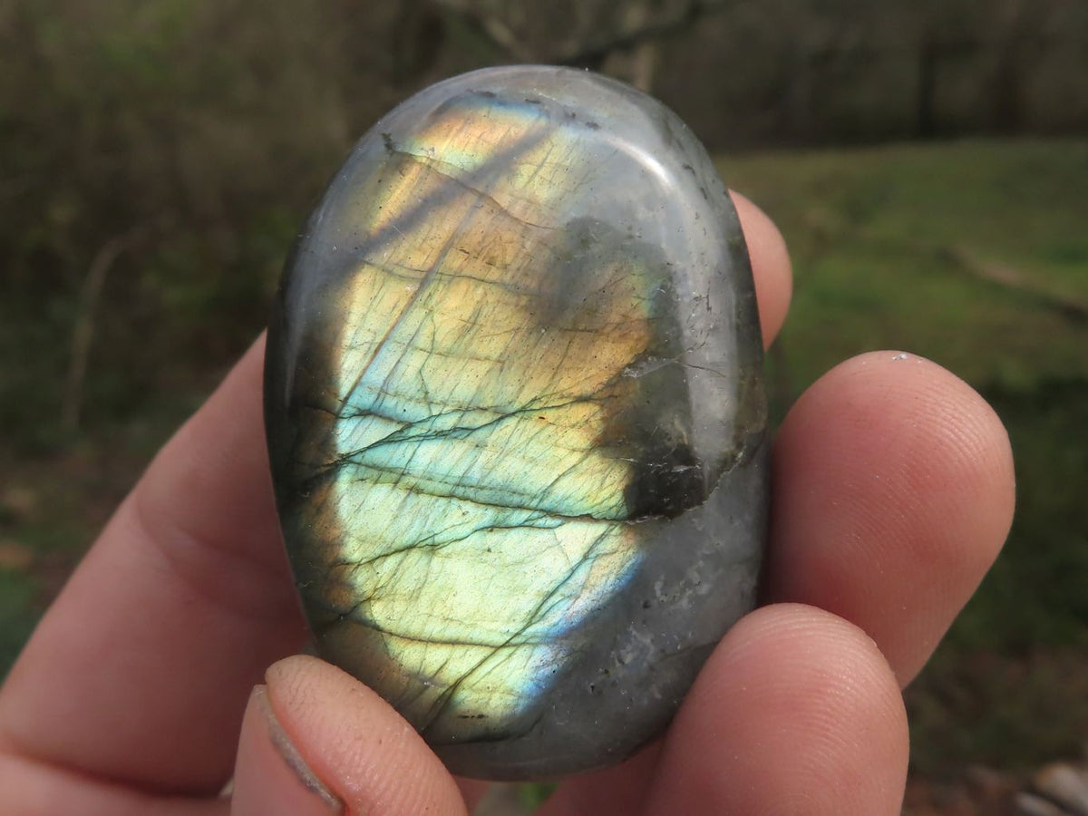 Polished Flashy Blue & Gold Labradorite Palm Stones x 20 From Tulear, Madagascar - TopRock