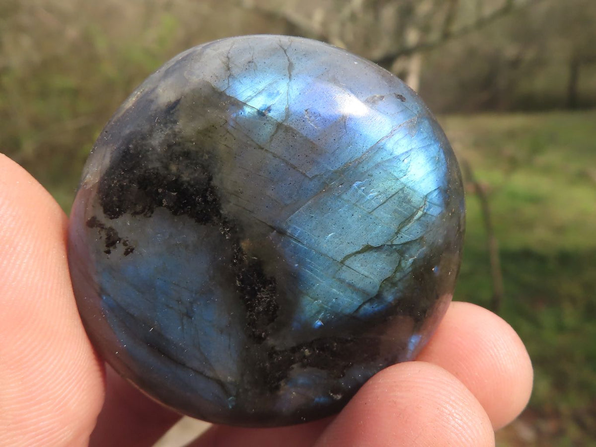Polished Flashy Blue & Gold Labradorite Palm Stones x 20 From Tulear, Madagascar - TopRock