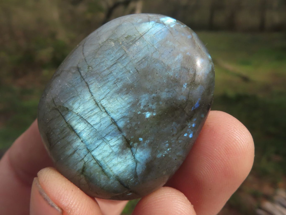 Polished Flashy Blue & Gold Labradorite Palm Stones x 20 From Tulear, Madagascar - TopRock