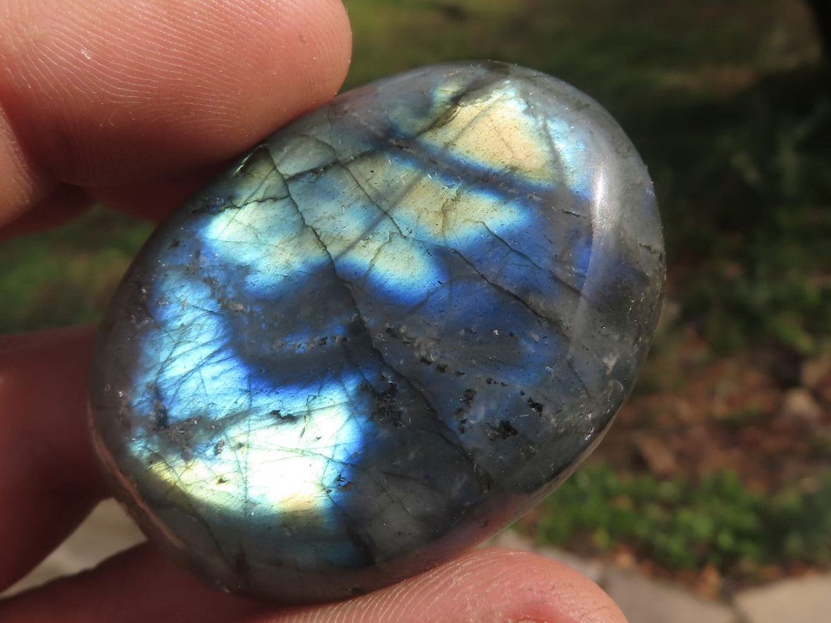 Polished Flashy Blue & Gold Labradorite Palm Stones x 20 From Tulear, Madagascar - TopRock
