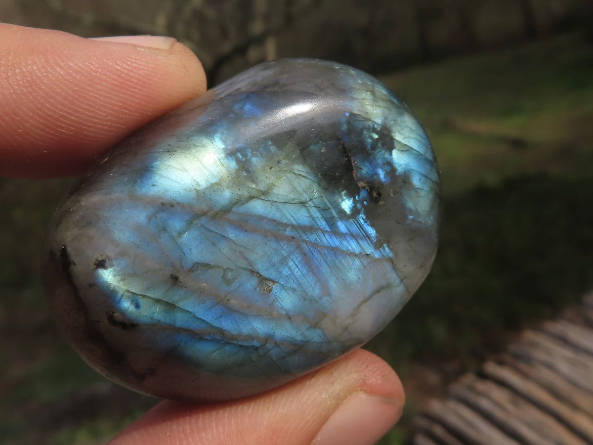 Polished Flashy Blue & Gold Labradorite Palm Stones x 20 From Tulear, Madagascar - TopRock
