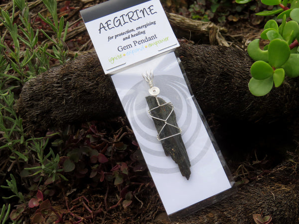 Natural Rough Aegirine Crystals with Silver Wire Wrap Pendant  - sold per piece - From Zomba, Malawi - TopRock