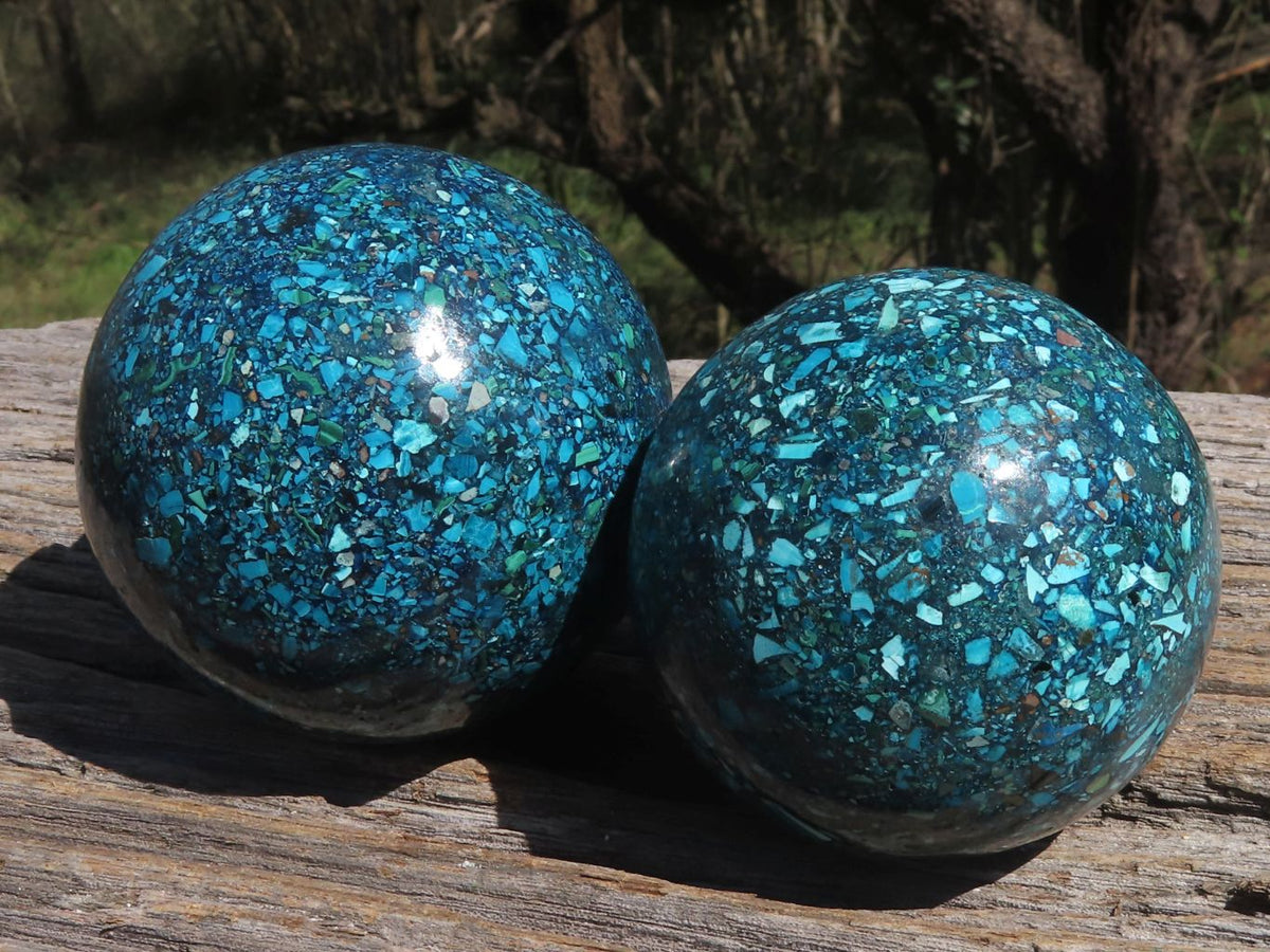 Polished Conglomerate Chrysocolla Spheres With Azurite & Malachite x 2 From Congo - TopRock