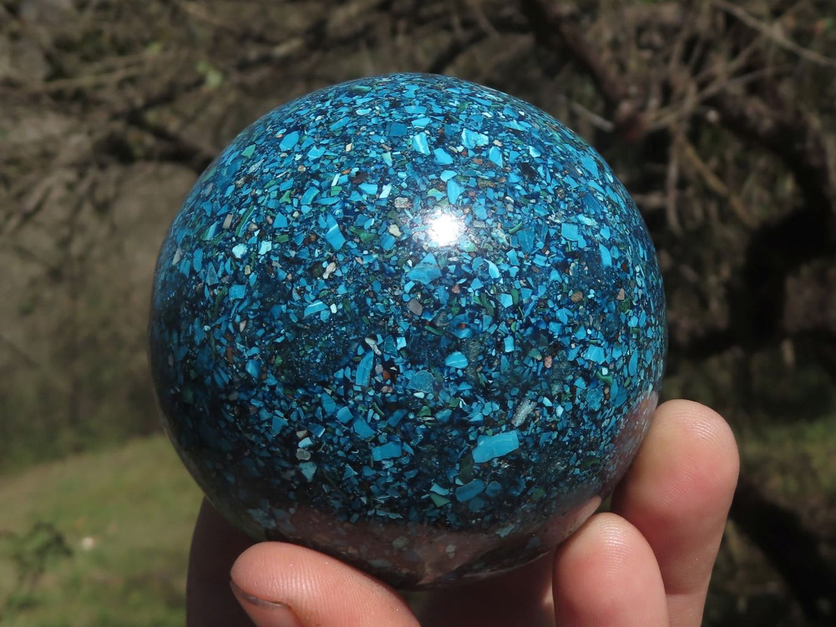 Polished Conglomerate Chrysocolla Spheres With Azurite & Malachite x 2 From Congo - TopRock