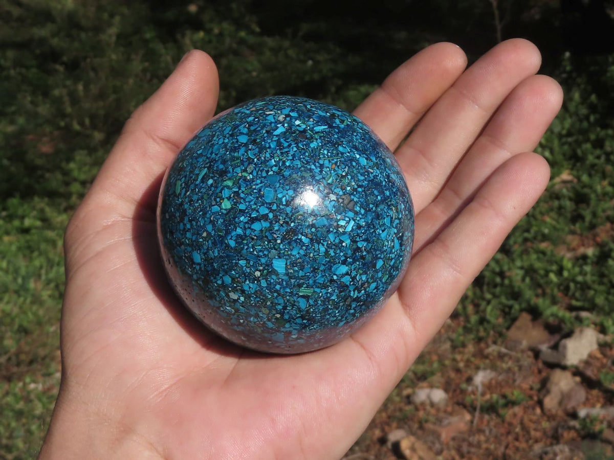 Polished Conglomerate Chrysocolla Spheres With Azurite & Malachite x 2 From Congo - TopRock