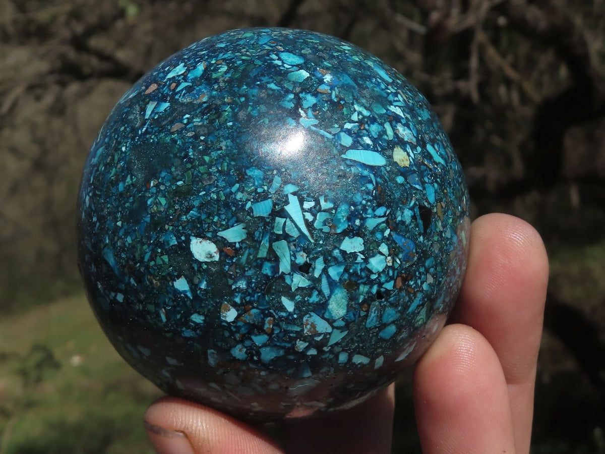 Polished Conglomerate Chrysocolla Spheres With Azurite & Malachite x 2 From Congo - TopRock