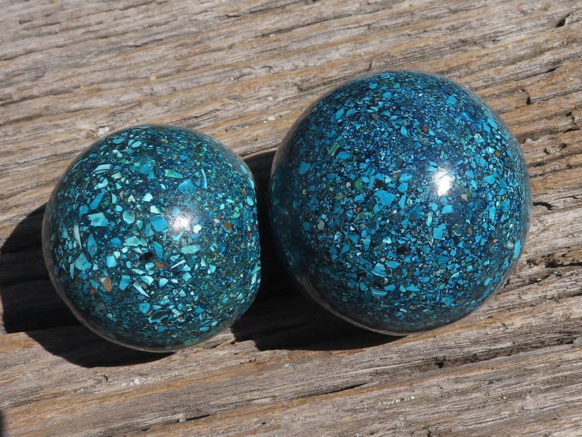 Polished Conglomerate Chrysocolla Spheres With Azurite & Malachite x 2 From Congo - TopRock