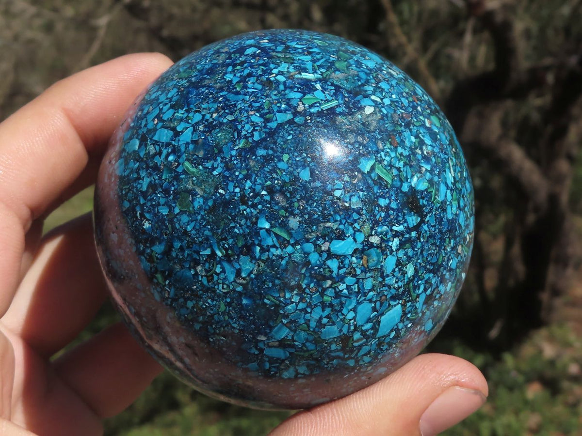 Polished Conglomerate Chrysocolla Spheres With Azurite & Malachite x 2 From Congo - TopRock
