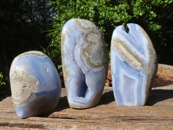 Polished Blue Lace Agate Standing Free Forms  x 3 From Nsanje, Malawi - Toprock Gemstones and Minerals 