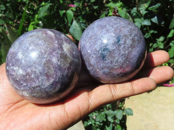 Polished Lepidolite Spheres x 3 With Rubellite Pink Tourmaline x 6 From Madagascar - TopRock