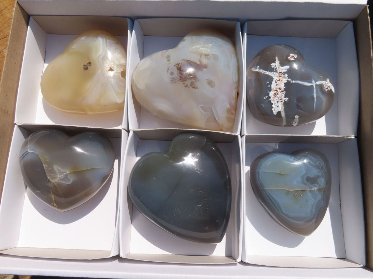 Polished Agate Hearts x 6 From Madagascar - TopRock