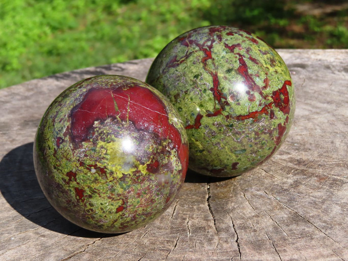 Polished Bastite Dragon Bloodstone Spheres x 2 From Tshipise, South Africa - TopRock