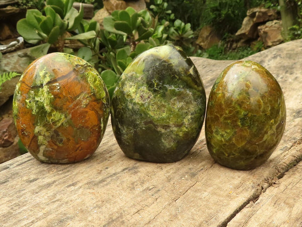 Polished Green Opal Standing Free Forms  x 3 From Madagascar - TopRock