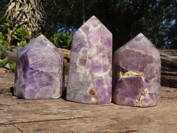Polished Smokey & White Banded Dream Amethyst Points  x 3 From Madagascar - TopRock