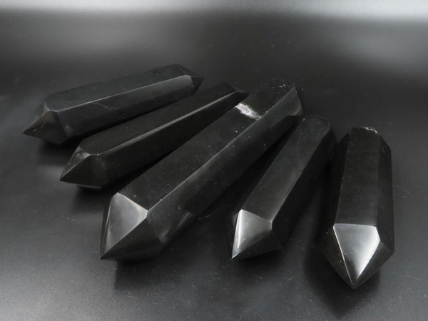 Polished Black Basalt Double Terminated Crystals x 5 From Madagascar - TopRock