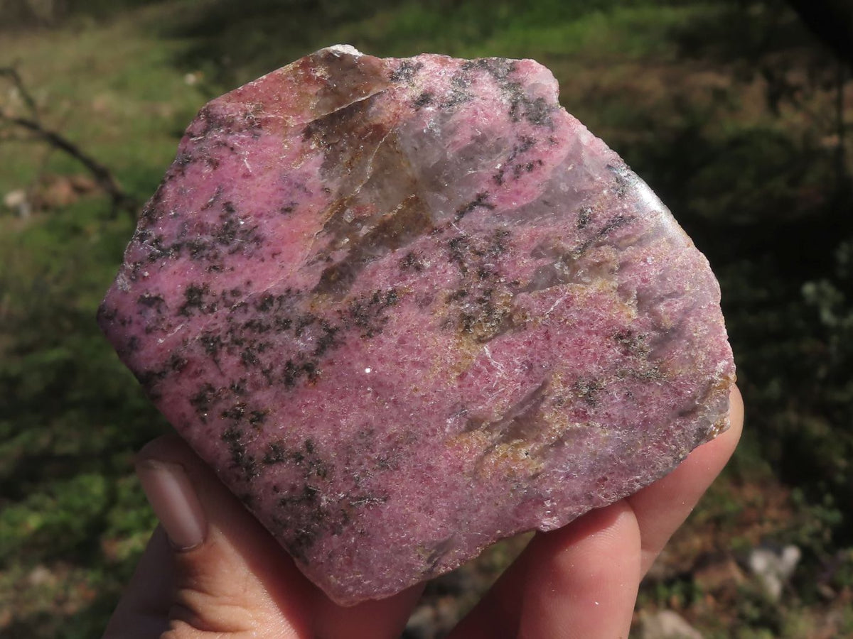 Polished Half Polished Pink & Black Rhodonite Pieces x 5 From Ambindavato, Madagascar - TopRock