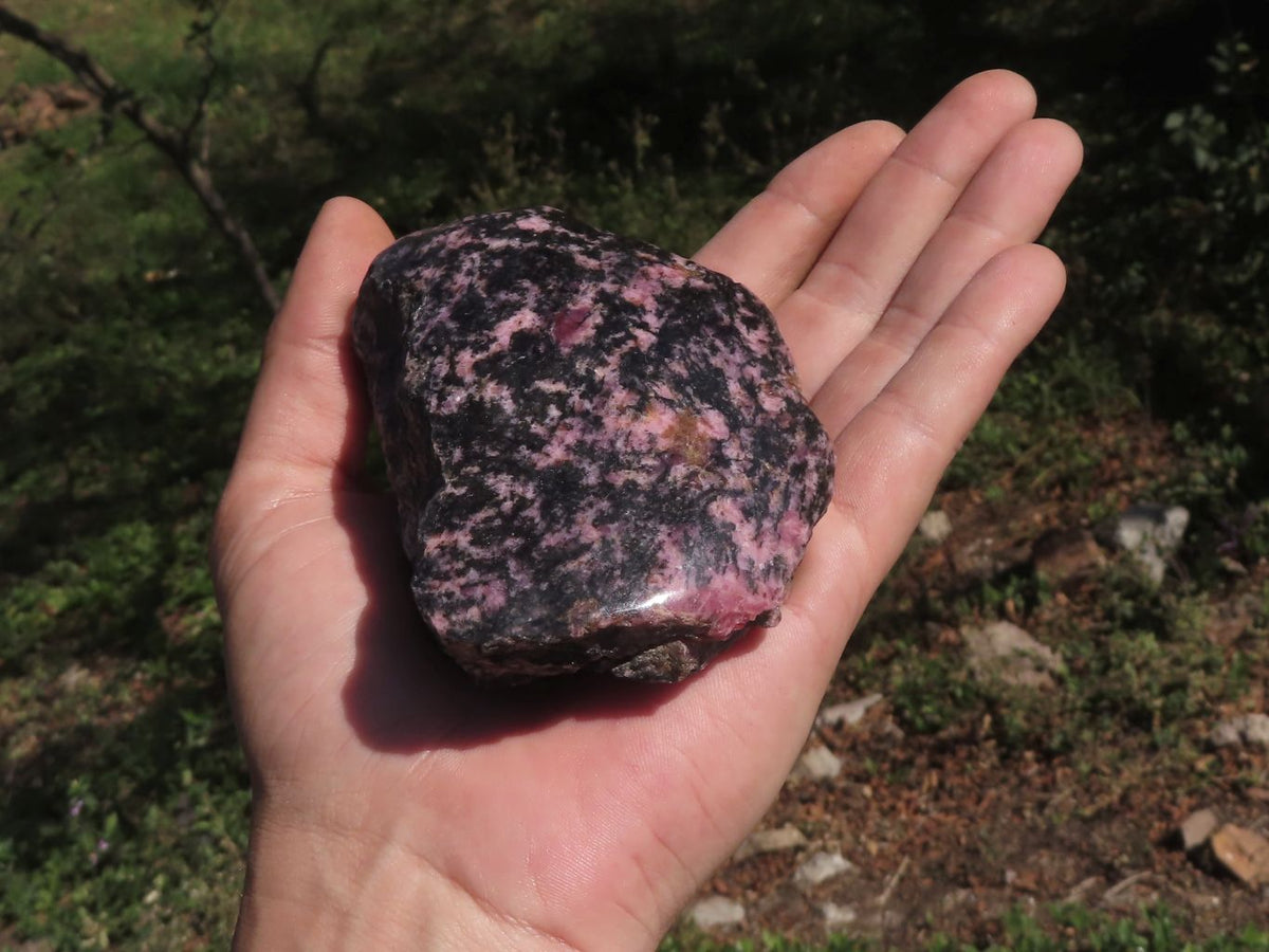 Polished Half Polished Pink & Black Rhodonite Pieces x 5 From Ambindavato, Madagascar - TopRock