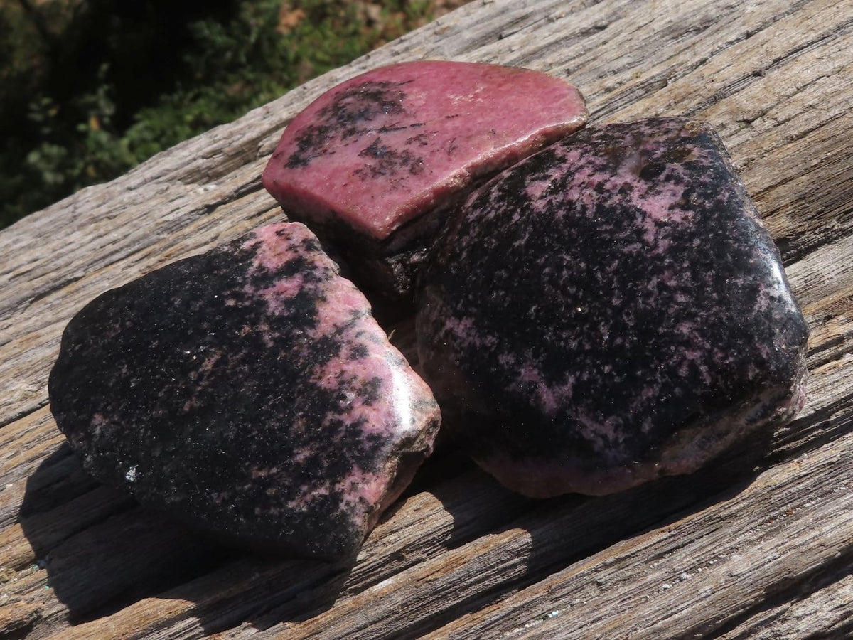 Polished Half Polished Pink & Black Rhodonite Pieces x 5 From Ambindavato, Madagascar - TopRock