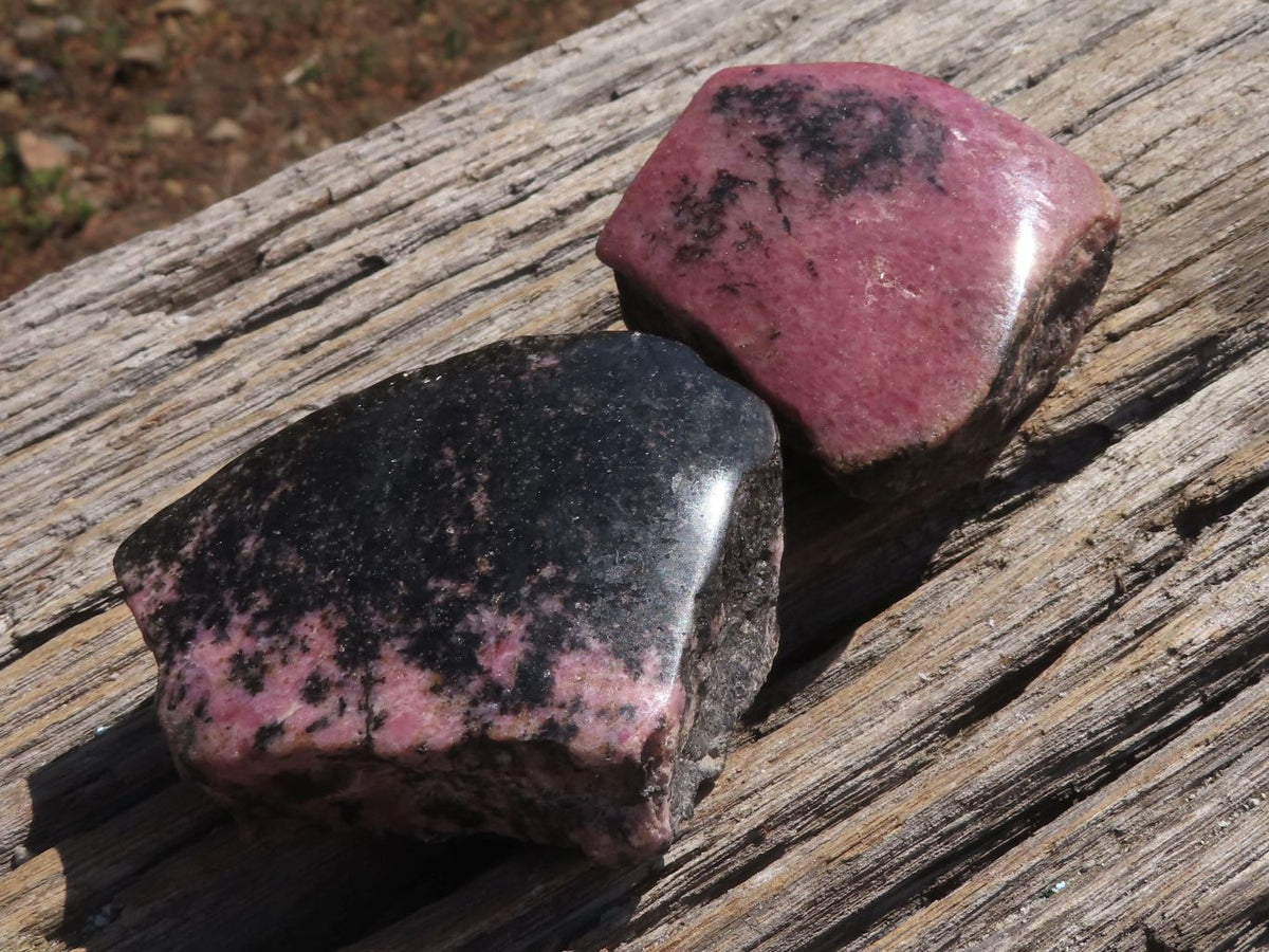 Polished Half Polished Pink & Black Rhodonite Pieces x 5 From Ambindavato, Madagascar - TopRock