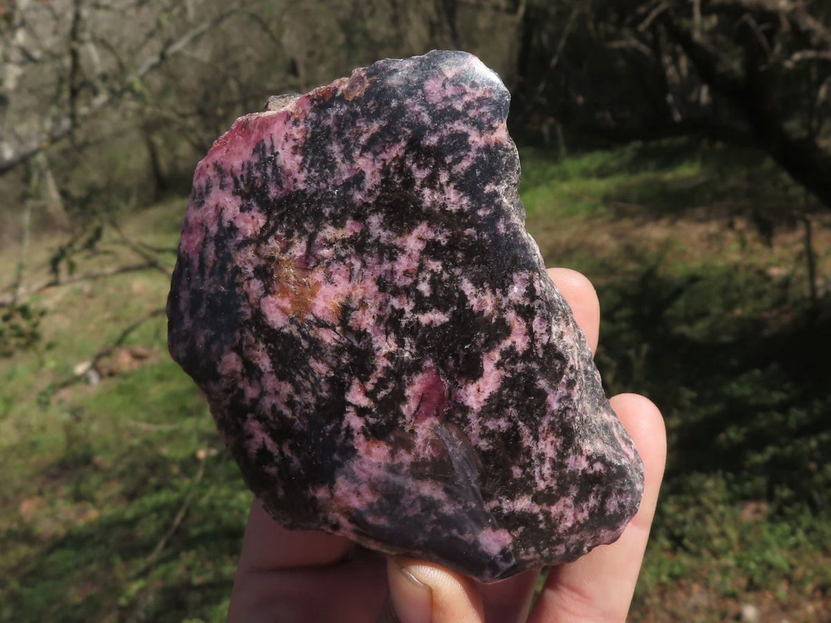 Polished Half Polished Pink & Black Rhodonite Pieces x 5 From Ambindavato, Madagascar - TopRock