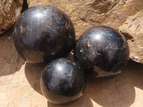Polished Rare Iolite / Water Sapphire Spheres  x 3 From Madagascar - TopRock