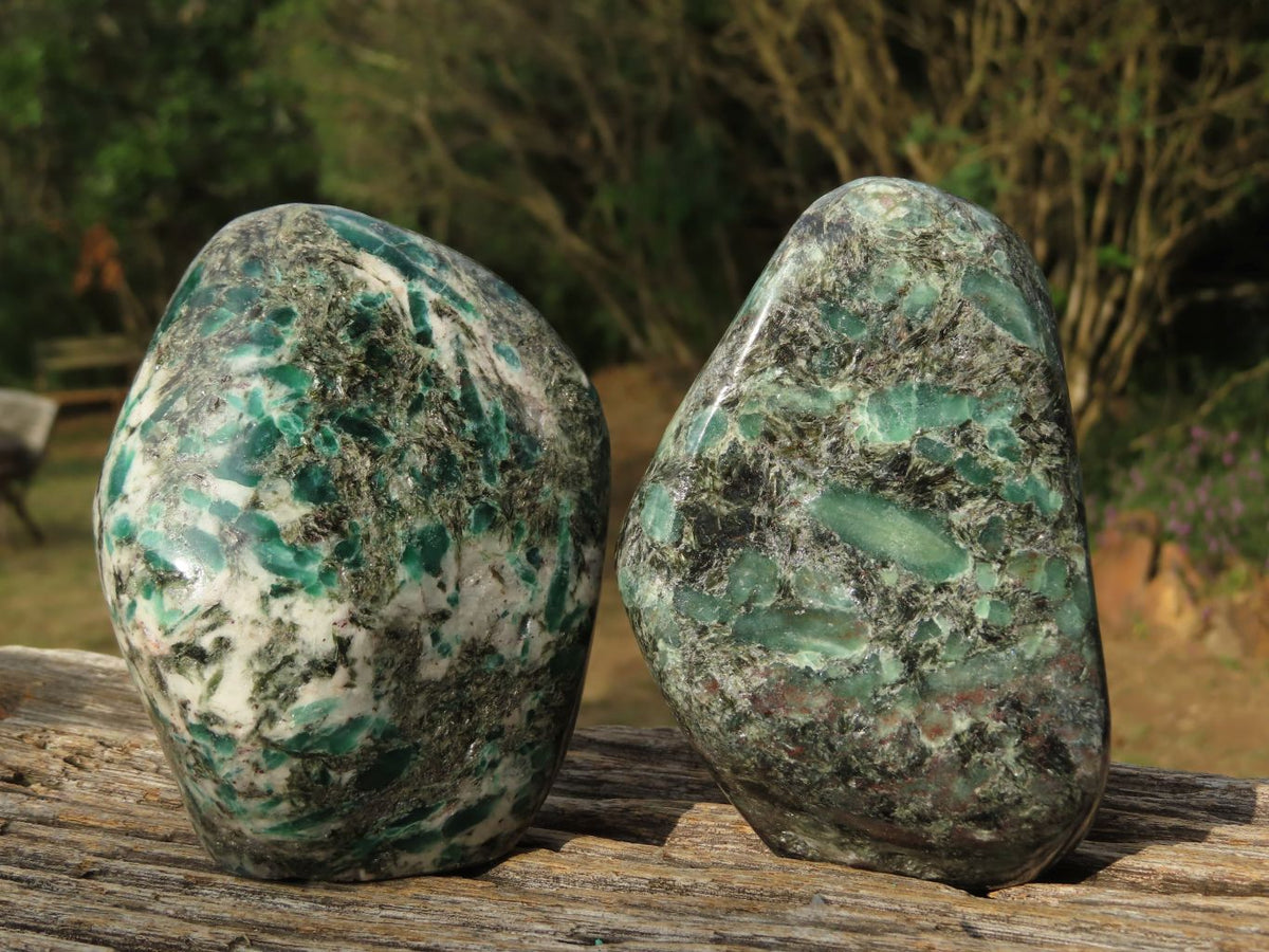 Polished Green Emerald In Matrix Standing Free Forms x 2 From Zimbabwe - TopRock