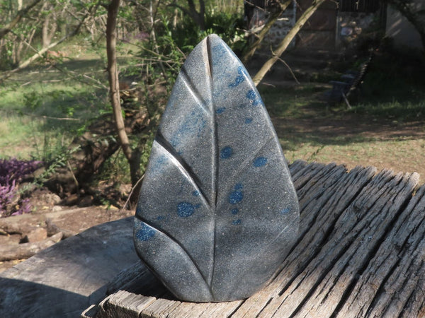 Polished Blue Spotted Spinel Quartz Standing Leaf Sculpture x 1 From Madagascar - TopRock