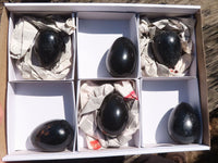 Polished Schorl Black Tourmaline Eggs  x 6 From Madagascar - Toprock Gemstones and Minerals