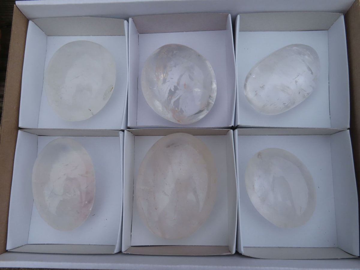 Polished Optic to Semi Optic Rock Crystal Quartz Gallets x 6 From Madagascar - TopRock