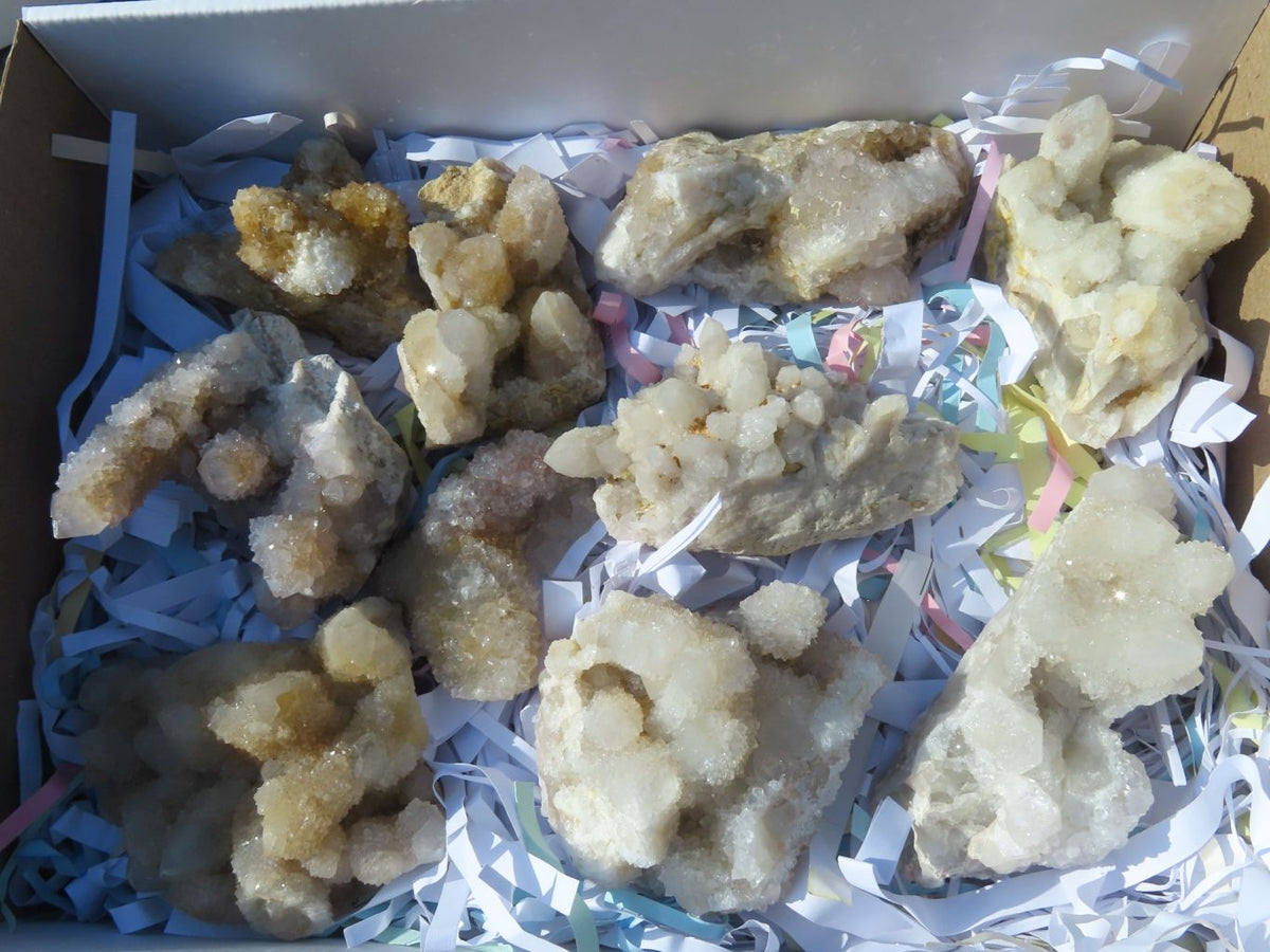 Natural White/ Limonite Spirit Quartz Clusters x 10 From Boekenhouthoek, South Africa - TopRock