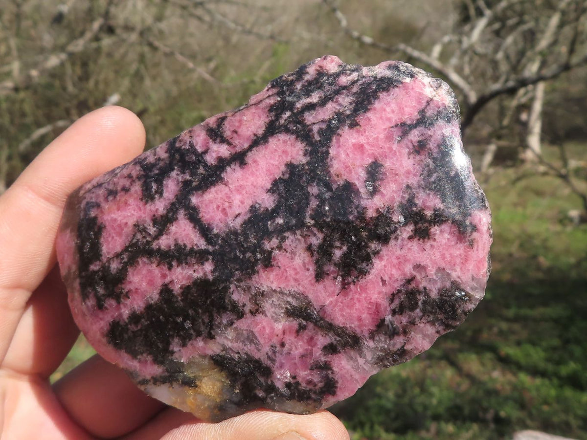 Polished Half Polished Pink & Black Rhodonite Pieces x 4 From Ambindavato, Madagascar - TopRock